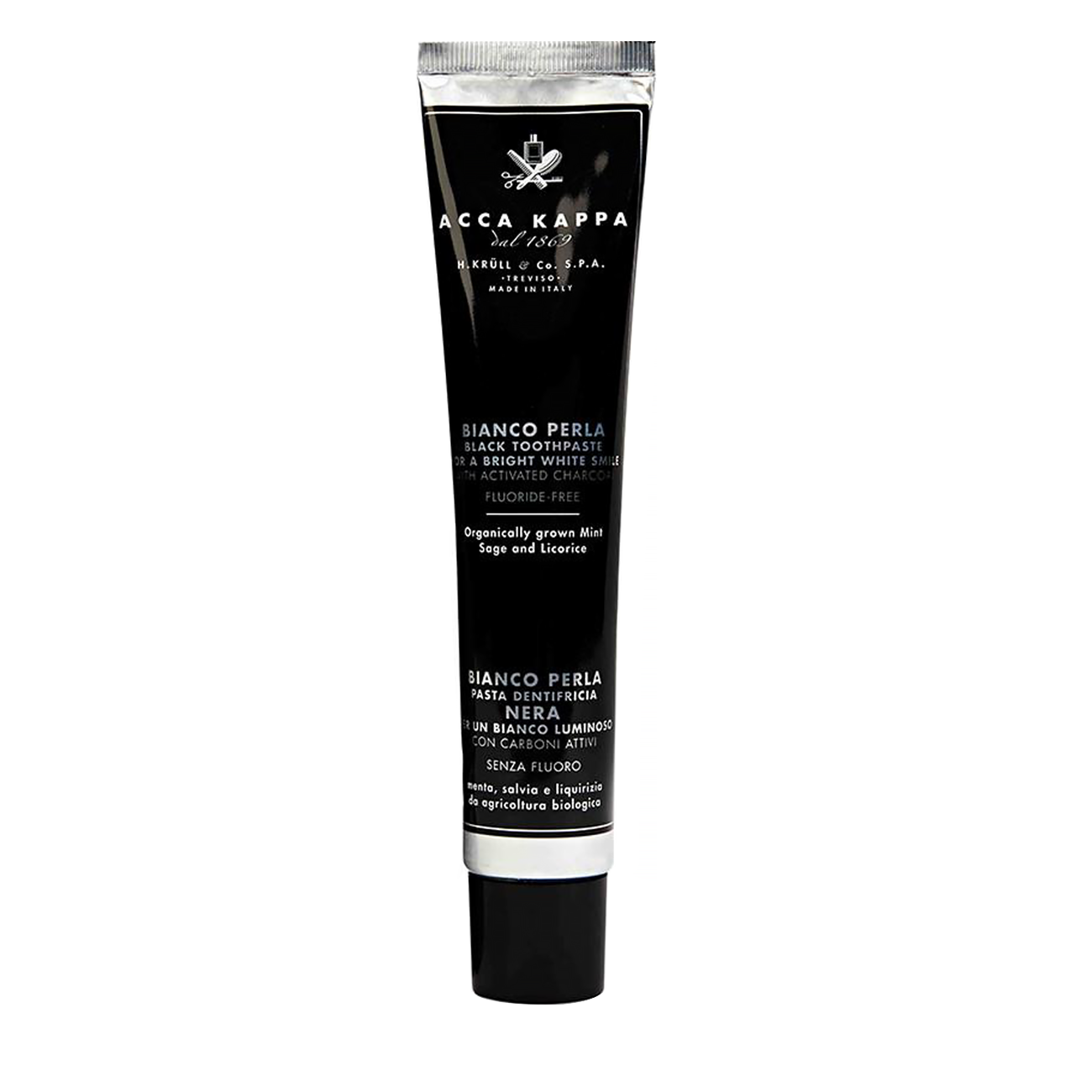 Produs pentru baie Acca Kappa BLACK TOOTHPASTE FOR A BRIGHT WHITE SMILE WITH ACTIVATED CHARCOAL 100ml cu comanda online